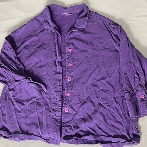 Tianello Aida T-939 Button Up Blouse Women Rayon Purple Button Front Size L